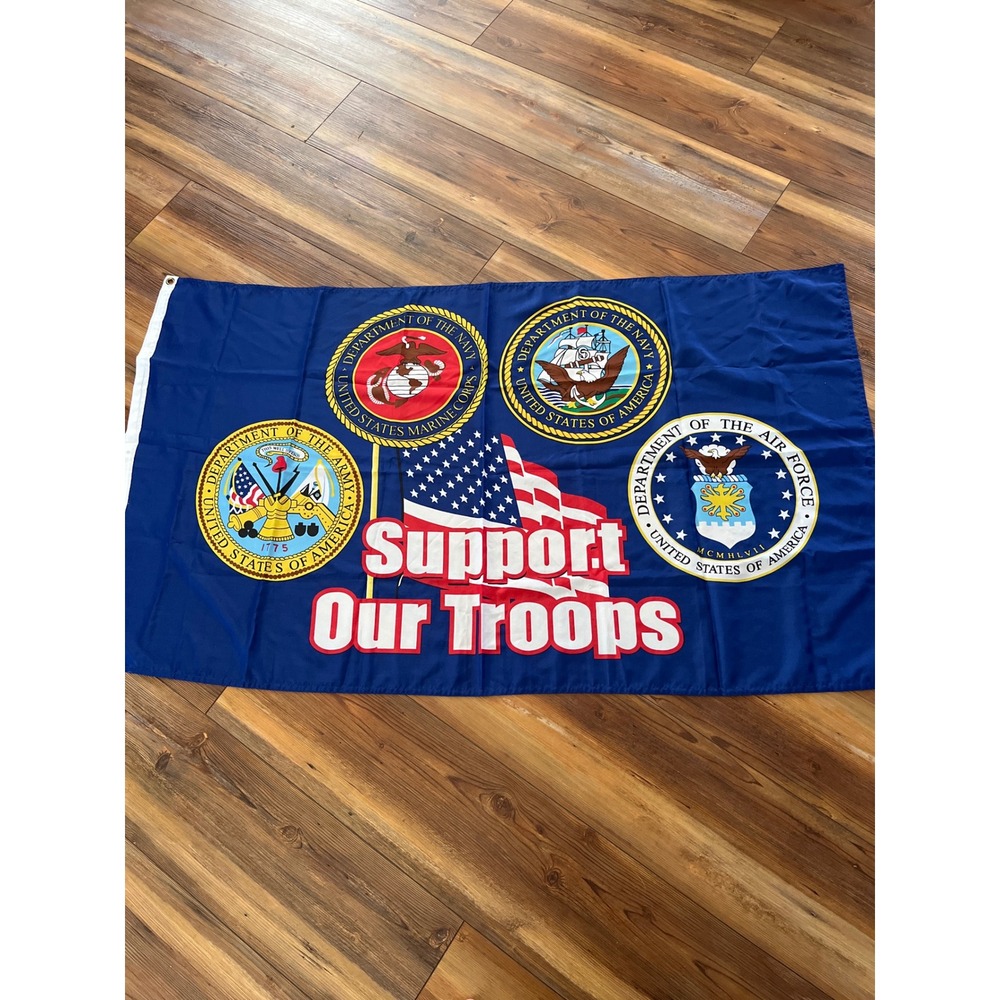 Support Our Troops Military Flag 3x5 US Army Navy Air Force Marine Corps Blue